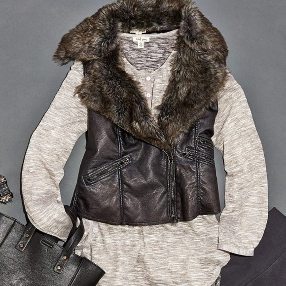 Faux Leather Fur Vest S - Picture 2 of 14